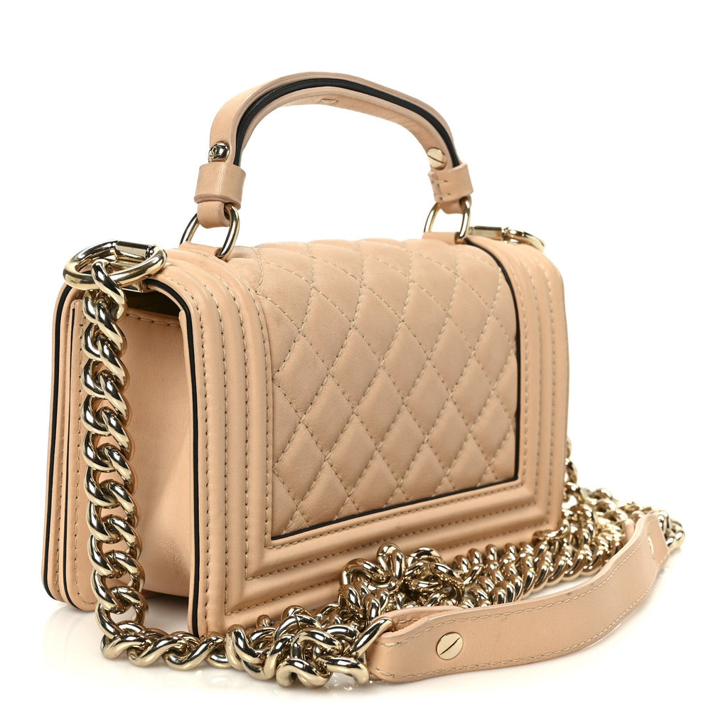 Chanel Calfskin Quilted Small Boy Top Handle Flap Beige Clair