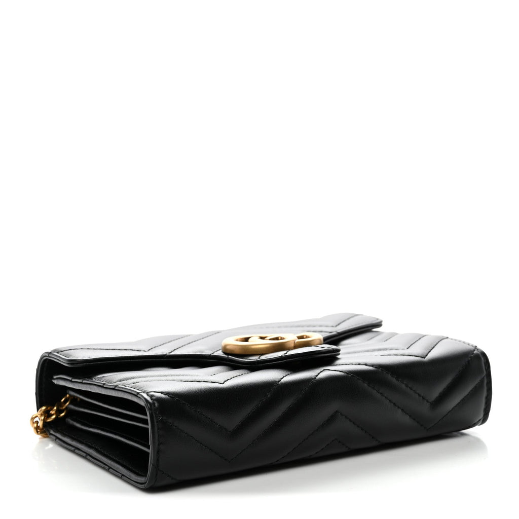 Gucci Calfskin Matelasse GG Marmont Chain Wallet Black