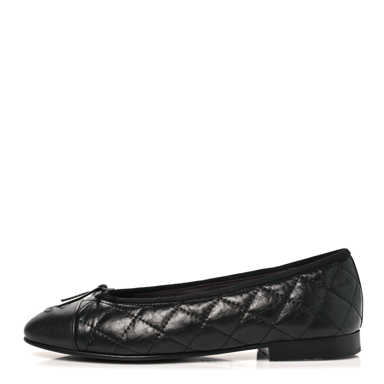 Aged Calfskin Quilted CC Cap Toe Ballerina Flats 35 Black