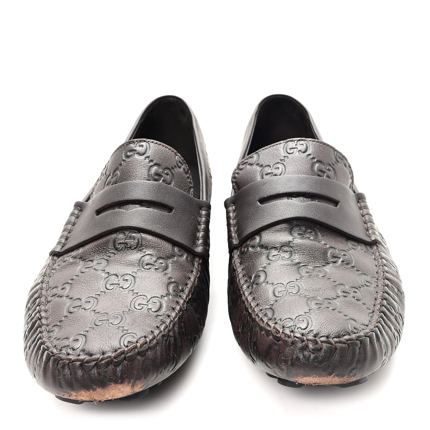 Gucci Guccissima Mens Driver Loafers 8 Chocolate