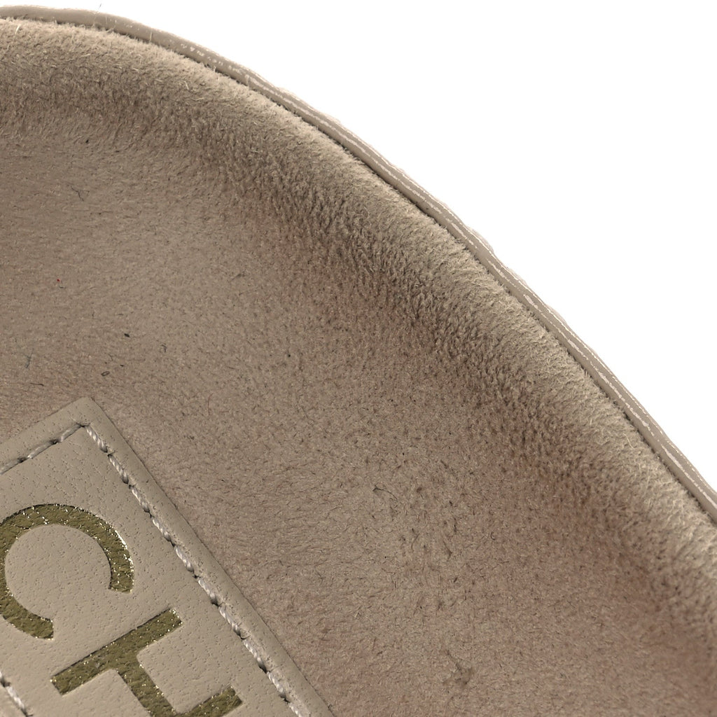 Chanel Shiny Calfskin Crystal Quilted Velcro Dad CC Slide Sandals 38 Light Beige