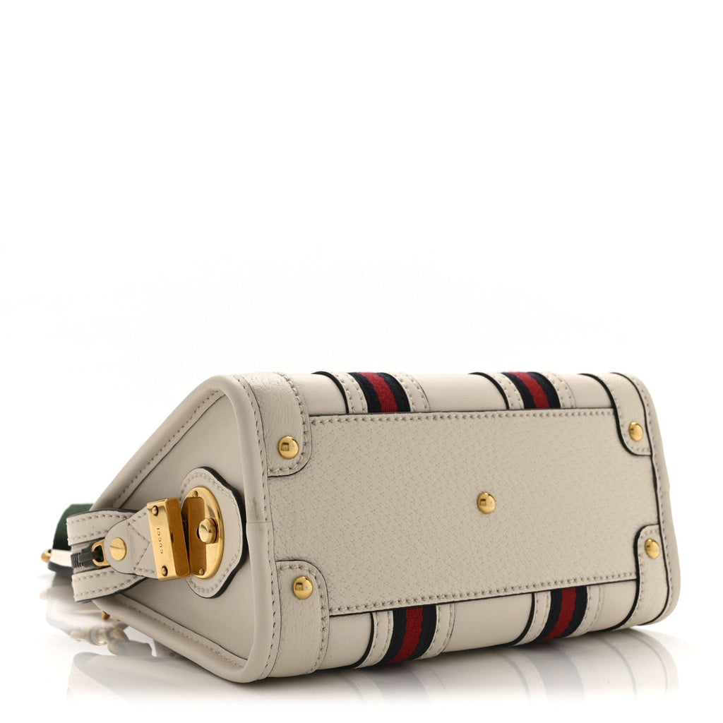 Gucci Koi Calfskin Web Mini Bauletto Duffle Top Handle Bag Mystic White
