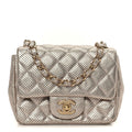 Chanel Metallic Lambskin Perforated Mini Square Flap Light Pink