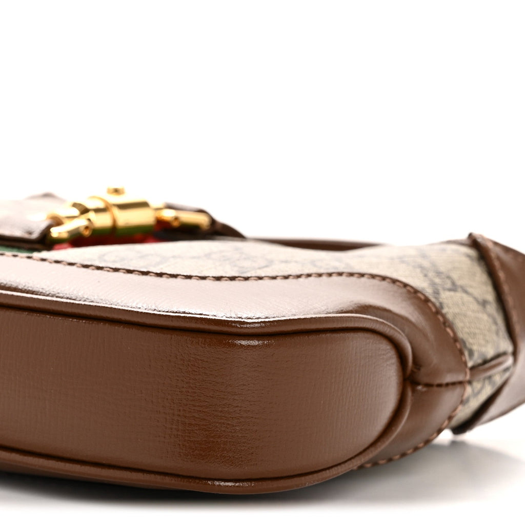 Gucci GG Supreme Monogram Azalea Calfskin Web Mini Jackie 1961 Hobo Beige Ebony Brown Sugar