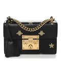 Gucci Grained Calfskin Bee Star Small Padlock Shoulder Bag Black