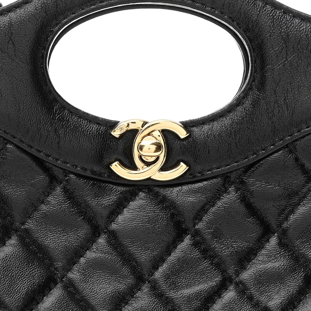 Chanel Shiny Crumpled Calfskin Quilted Mini 31 Shopping Bag Black
