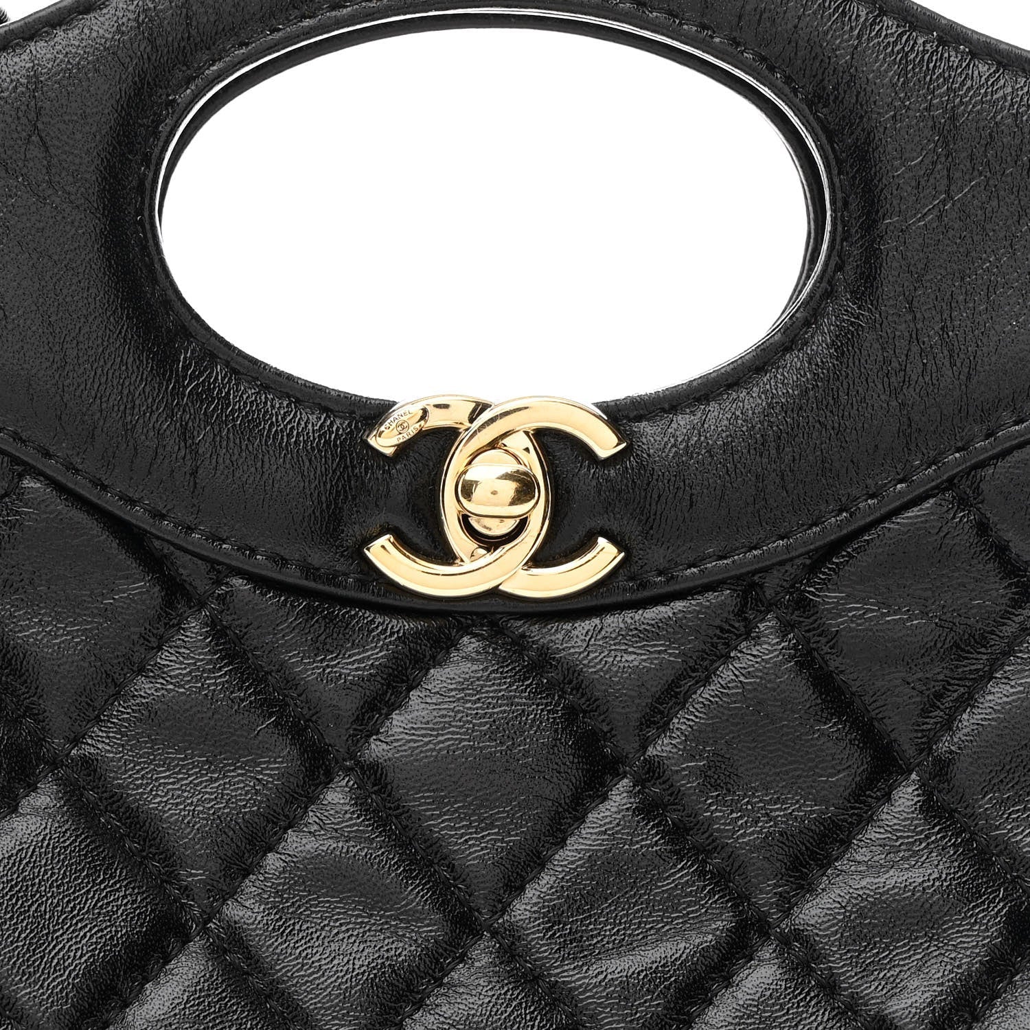 Chanel Shiny Crumpled Calfskin Quilted Mini 31 Shopping Bag Black