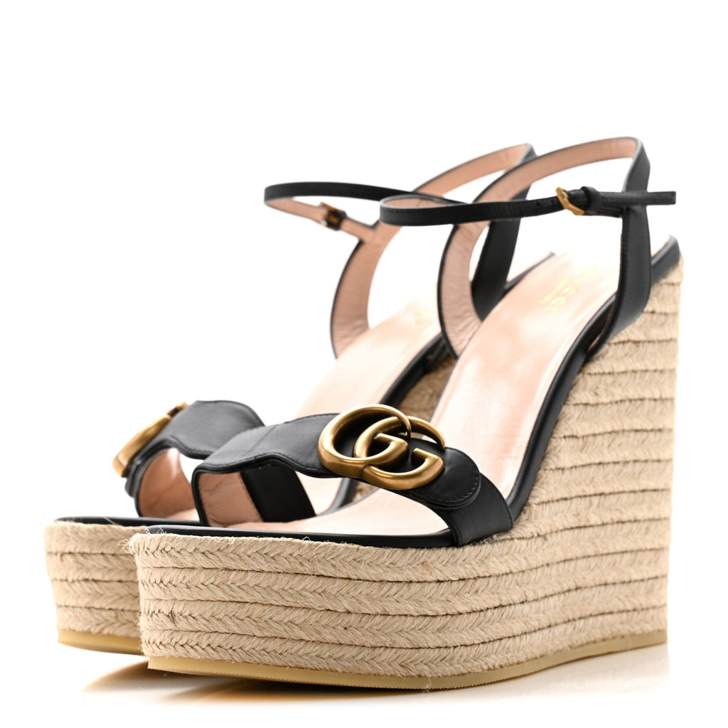 Gucci Nappa Matelasse GG Marmont Slingback Platform 45/130mm Espadrille Wedges 40 Black