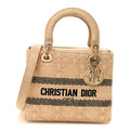 Christian Dior Raffia Woven Cannage Embroidered Medium Lady D-Lite Natural Black