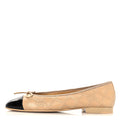Lambskin Patent Double Stitched CC Cap Toe Ballerina Flats 39.5 Beige Black
