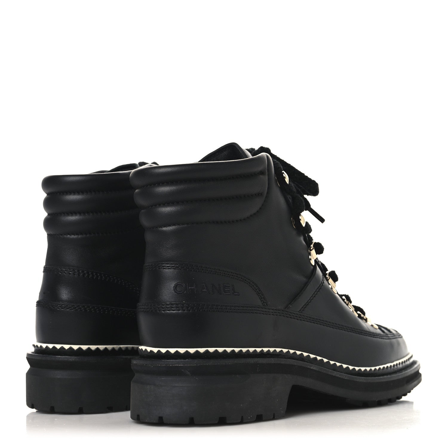 Calfskin Lambskin Lace Up Boots 37.5 Black