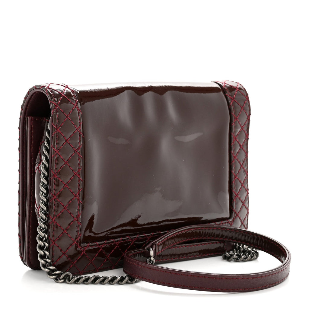 Chanel Patent Small Boy Reverso Flap Burgundy