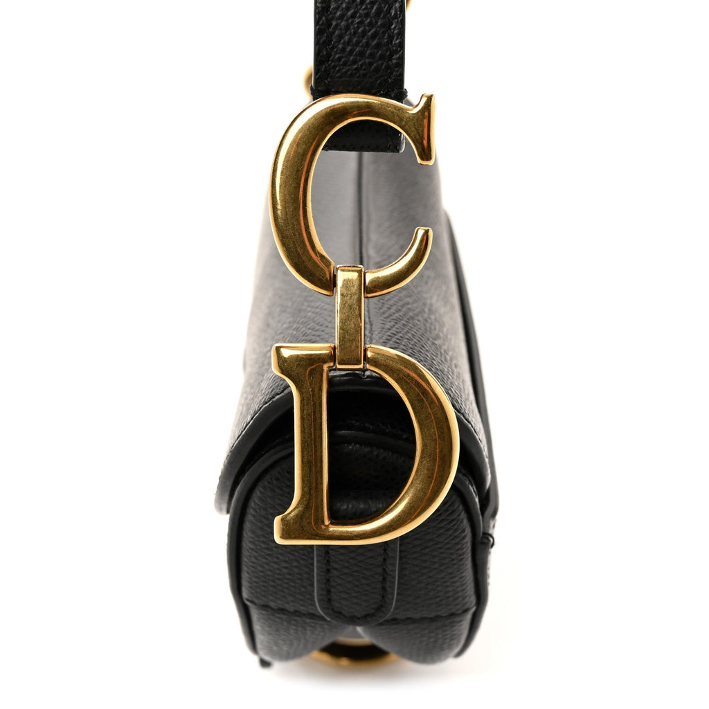 Christian Dior Grained Calfskin Mini Saddle Bag Black