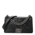 Chanel Calfskin Crystal Embossed Medium Boy Flap Black
