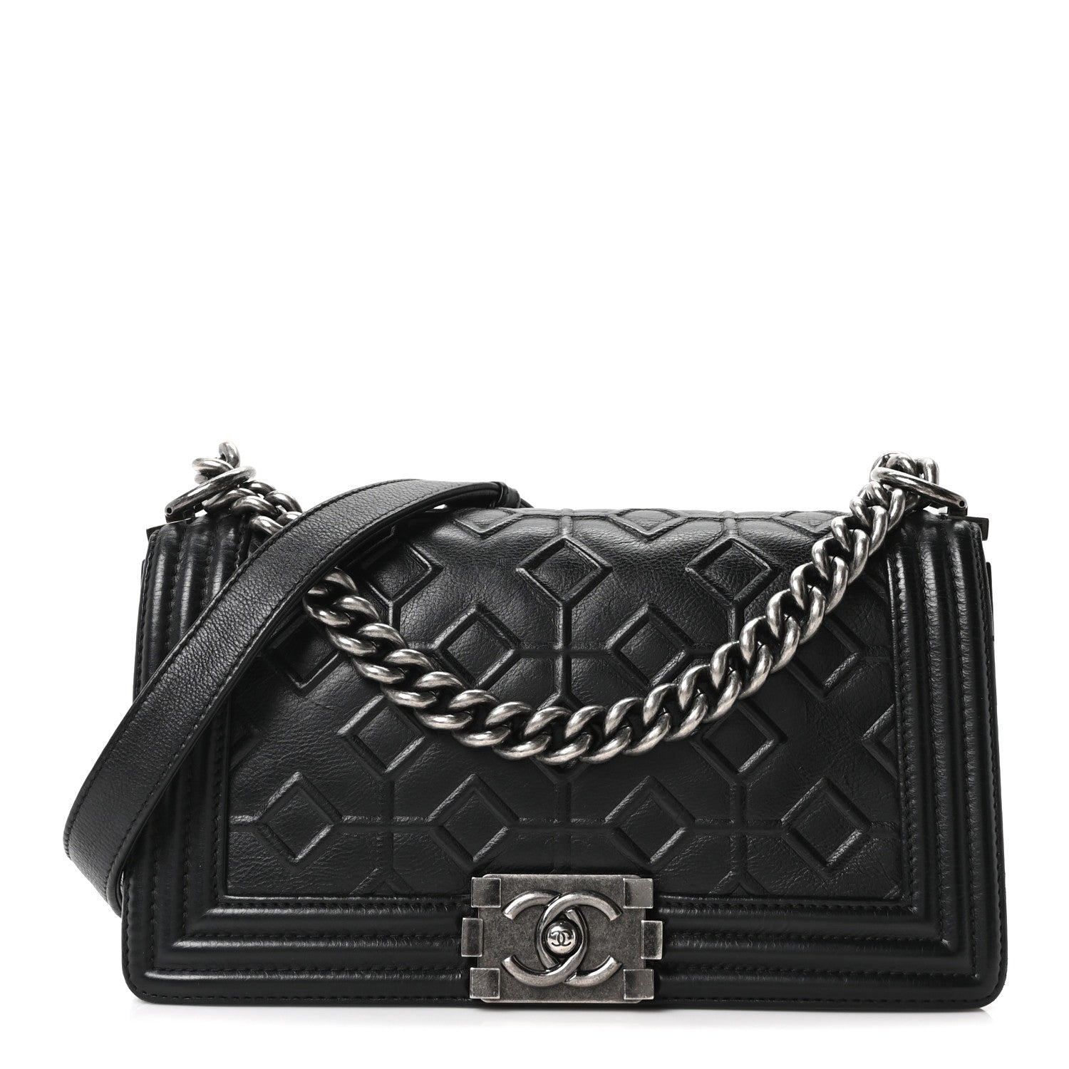 Chanel Calfskin Crystal Embossed Medium Boy Flap Black