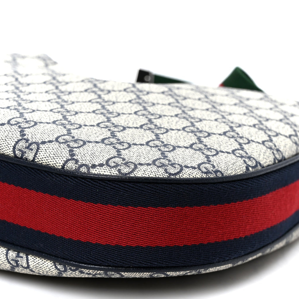 Gucci GG Supreme Monogram Textured Calfskin Web Large Attache Shoulder Bag Beige Blue