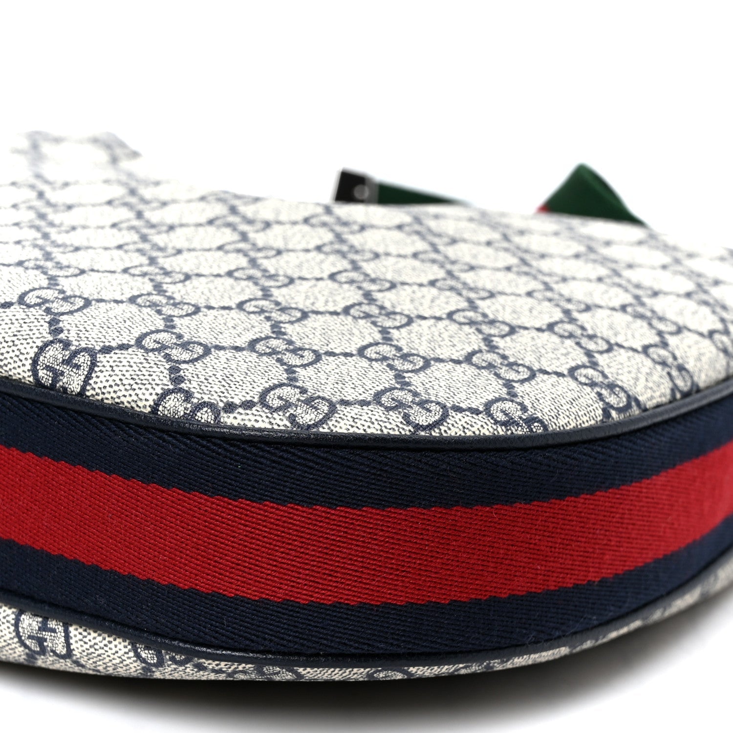 Gucci GG Supreme Monogram Textured Calfskin Web Large Attache Shoulder Bag Beige Blue