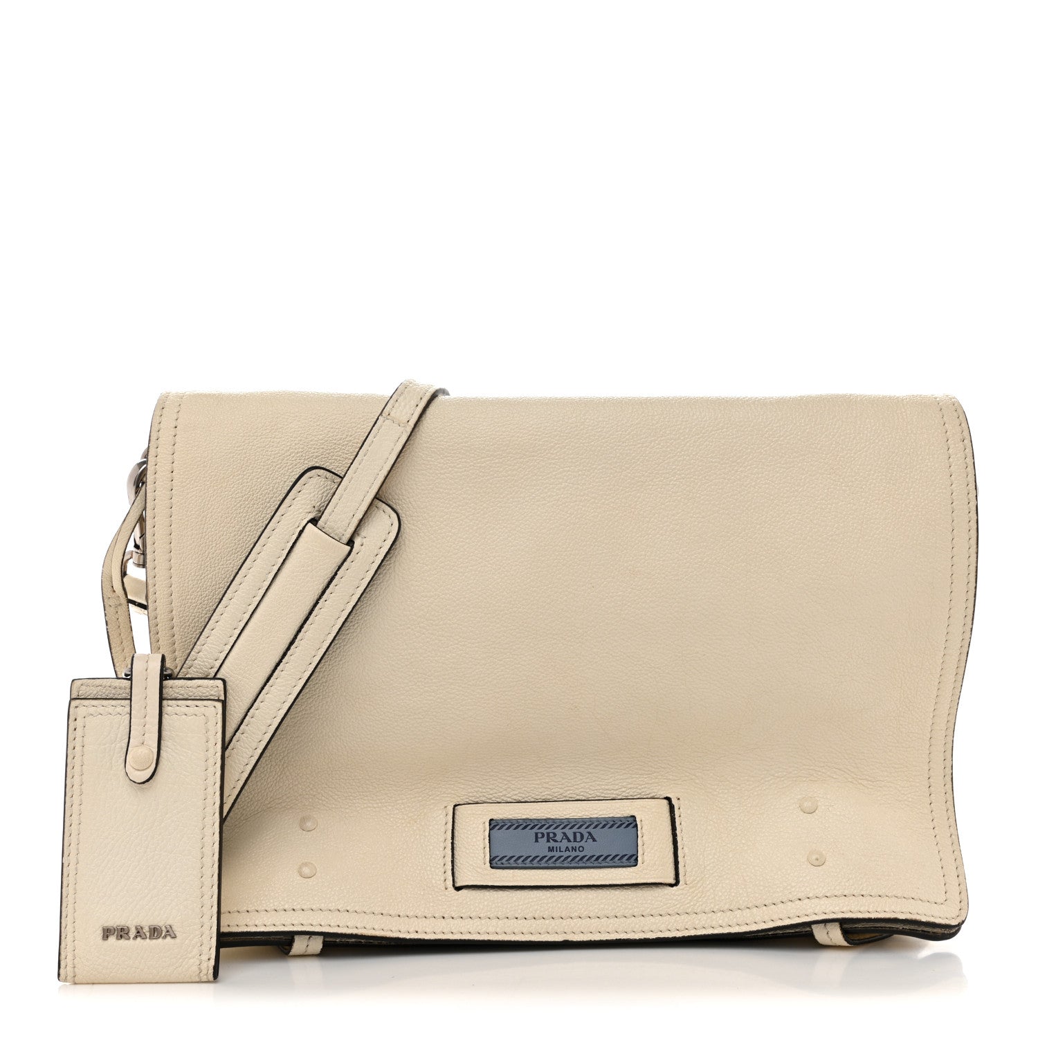 Prada Glace Calf Etiquette Flap Bianco Astra