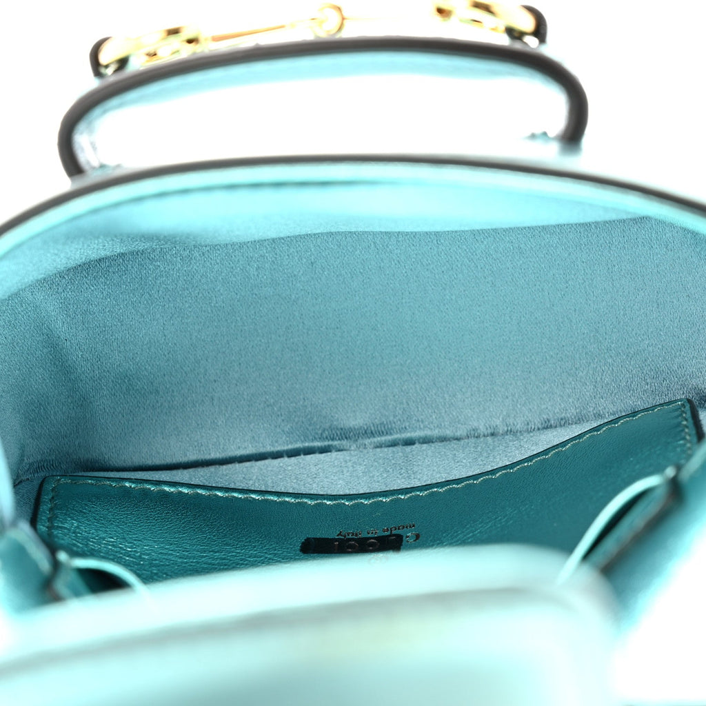 Gucci Metallic Calfskin Super Mini Horsebit 1955 Shoulder Bag Light Blue