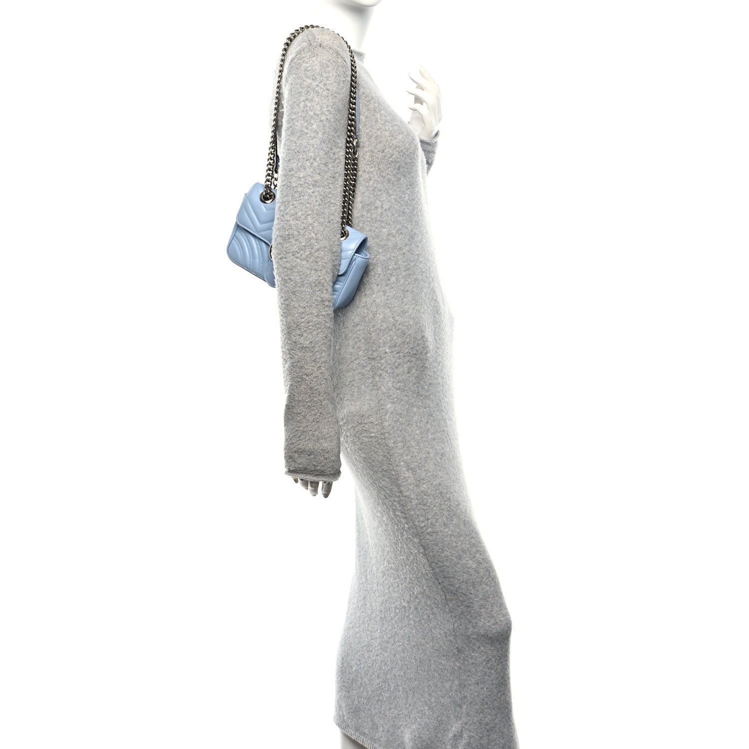 Gucci Calfskin Matelasse Mini GG Marmont Shoulder Bag Porcelain Light Blue