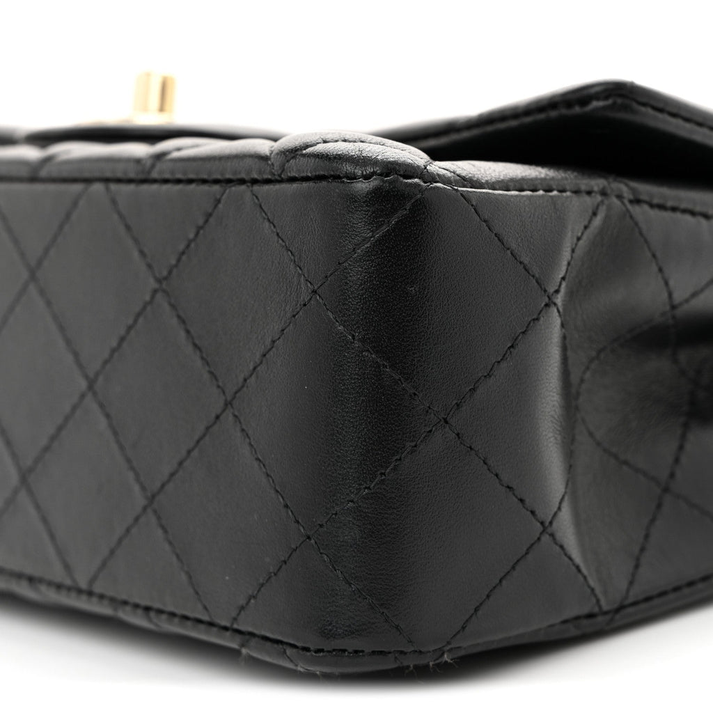 Chanel Lambskin Quilted Mini Rectangular Flap Black