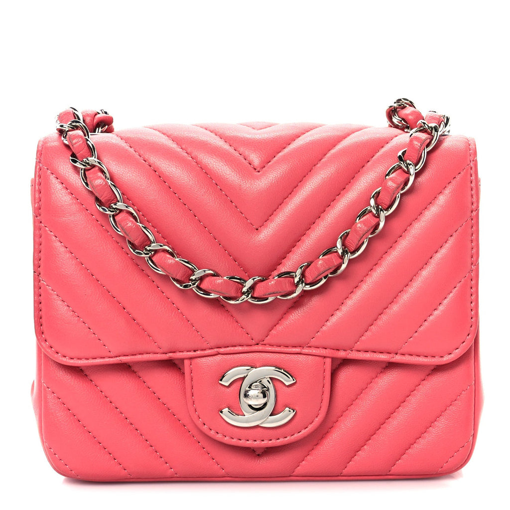 Chanel Lambskin Chevron Quilted Mini Square Flap Pink