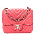Chanel Lambskin Chevron Quilted Mini Square Flap Pink