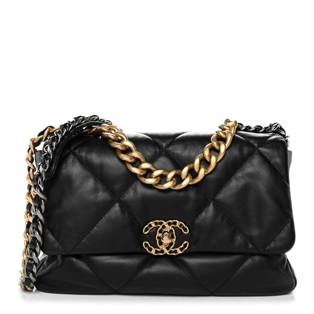 Chanel Goatskin Quilted Large Chanel 19 Flap Black