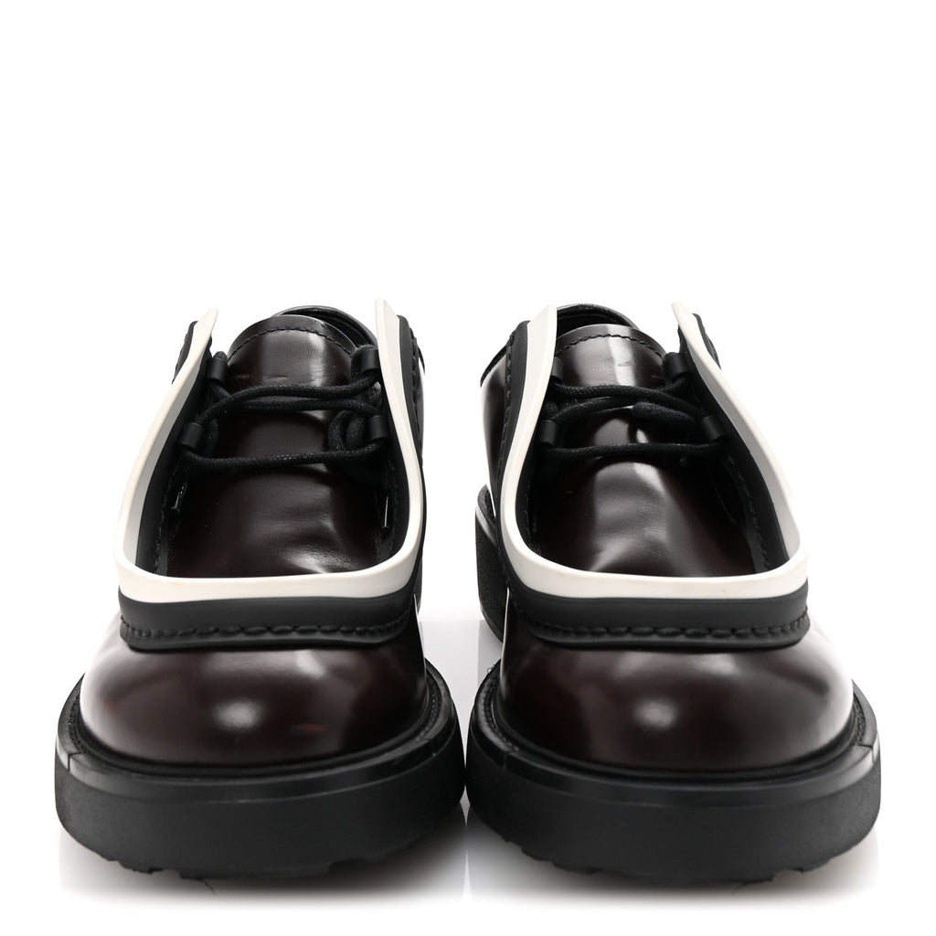 Prada Spazzolato Rois Monolith 55mm Derby Loafers 8 Dark Brown Black