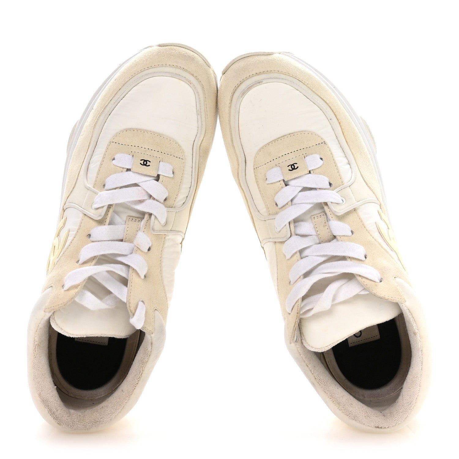 Chanel Suede Calfskin Fabric CC Sneakers 42 White