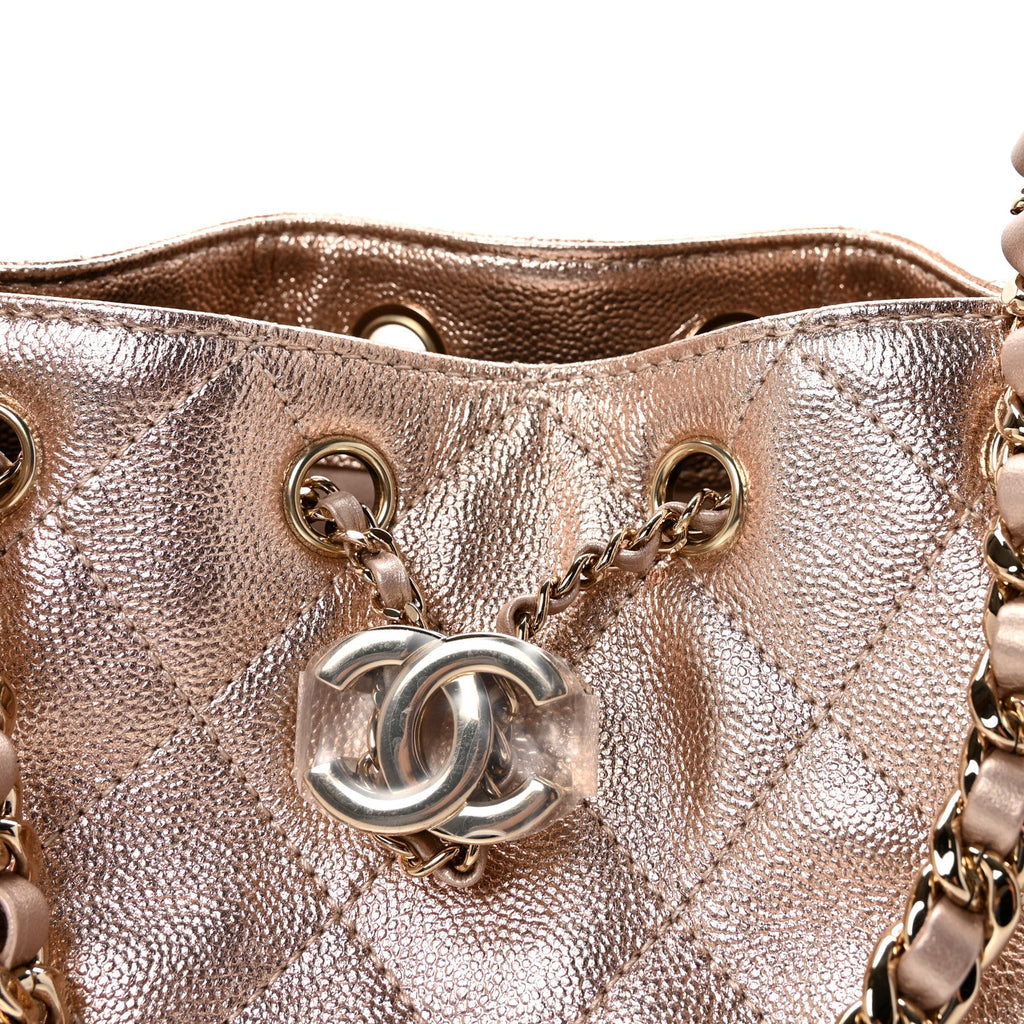 Chanel Metallic Caviar Quilted Mini Chanel 25 Handbag Copper