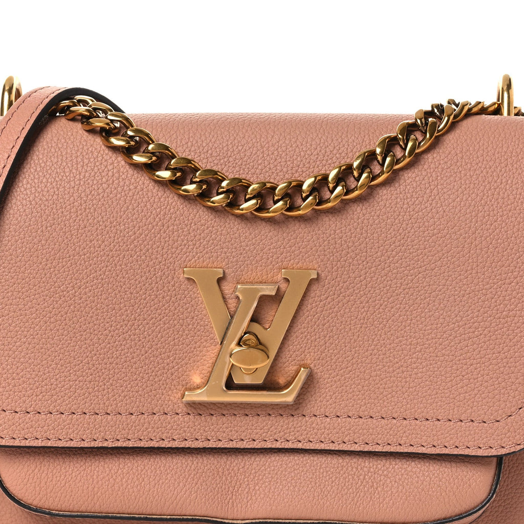Louis Vuitton Grained Calfskin Lockme Chain Bag PM Rose Silk