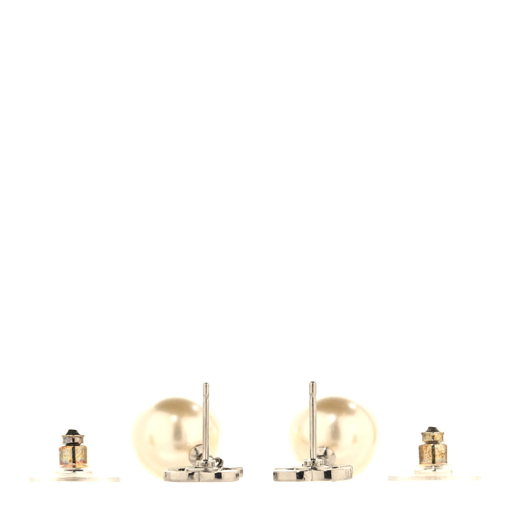 Crystal Pearl CC Drop Earrings Silver Pearly White