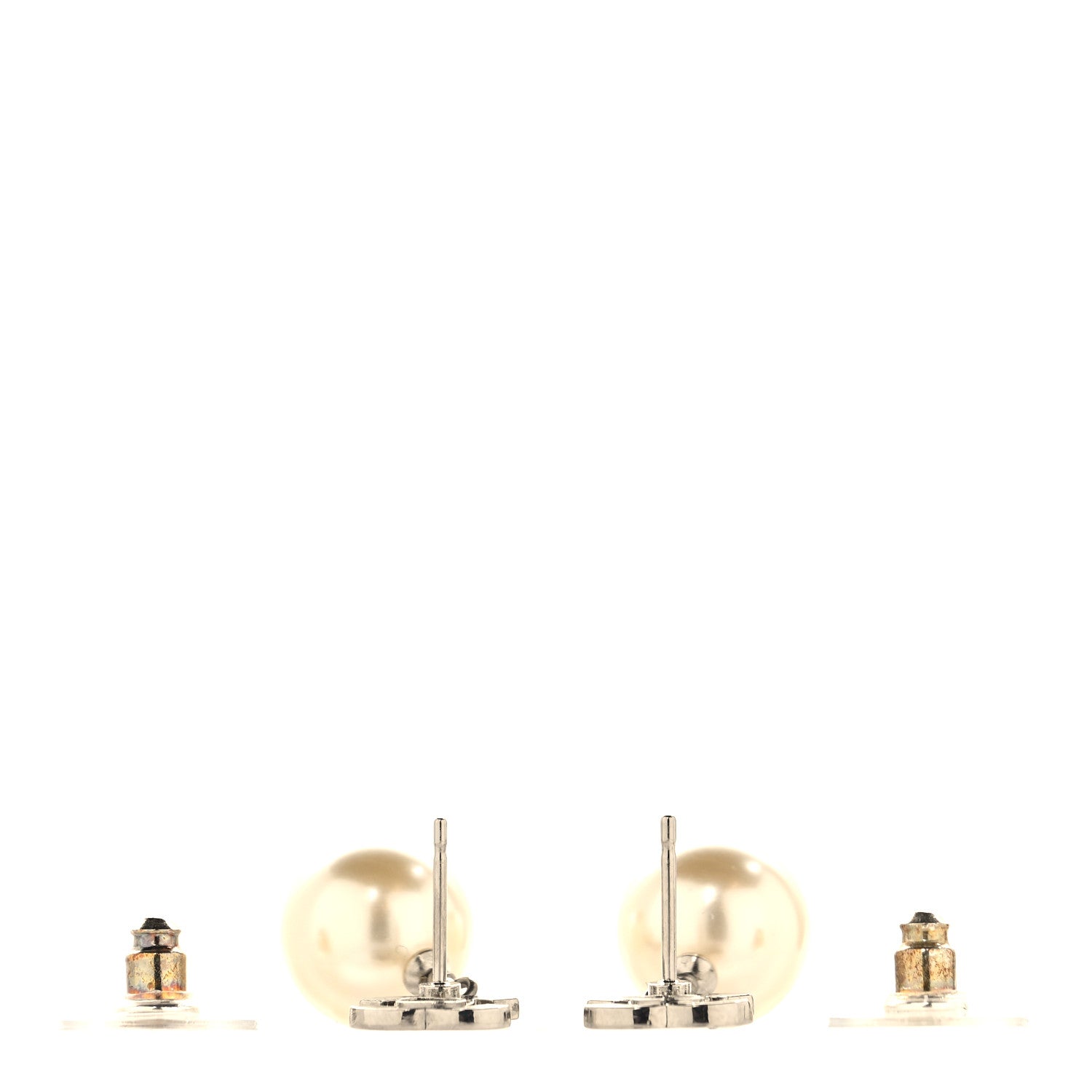 Crystal Pearl CC Drop Earrings Silver Pearly White