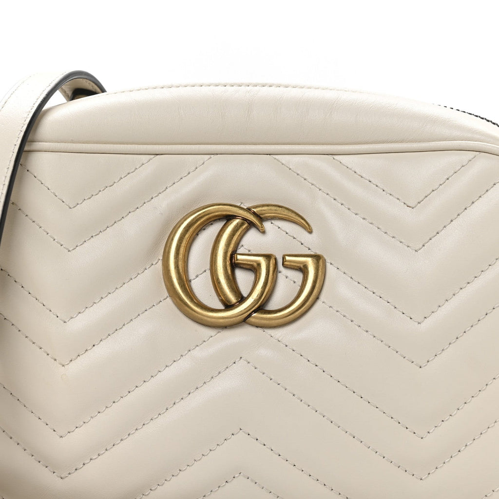 Gucci Calfskin Matelasse Small GG Marmont Chain Shoulder Bag White