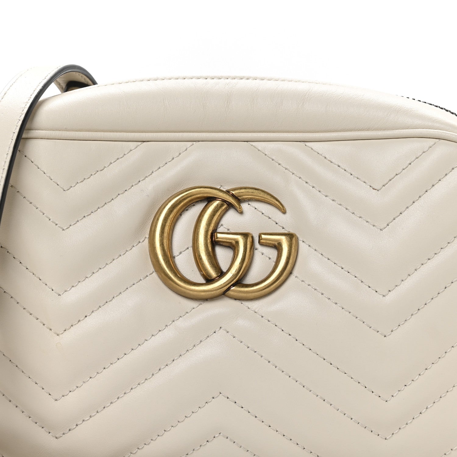 Gucci Calfskin Matelasse Small GG Marmont Chain Shoulder Bag White