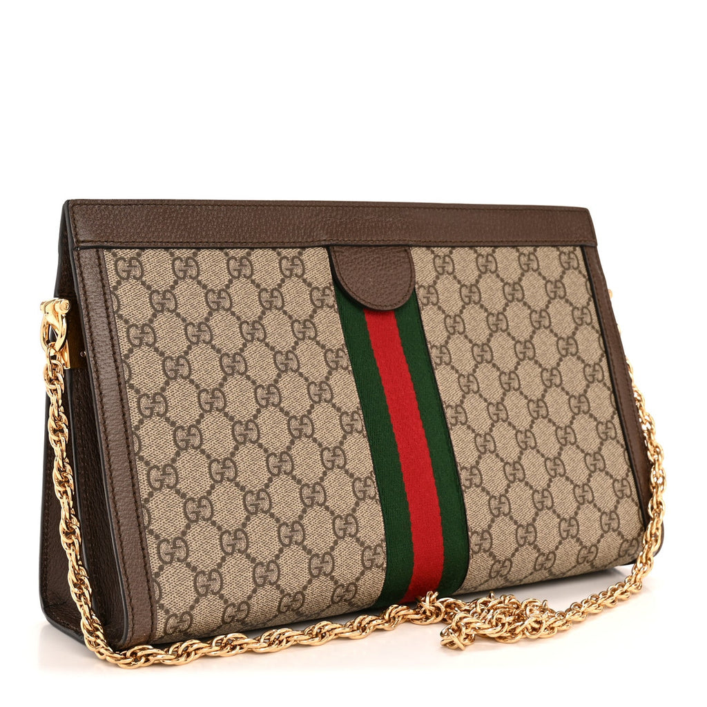 Gucci GG Supreme Monogram Web Medium Ophidia Chain Shoulder Bag Brown