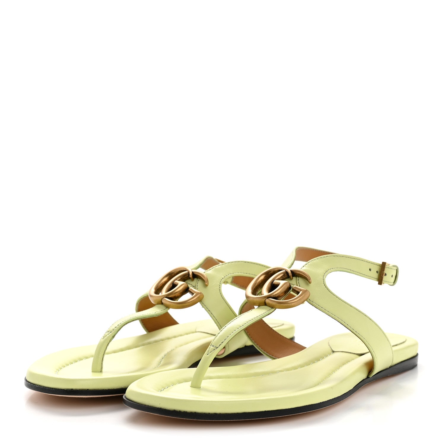 Gucci Calfskin Double G Thong Flat Sandals 35 Pistachio Green
