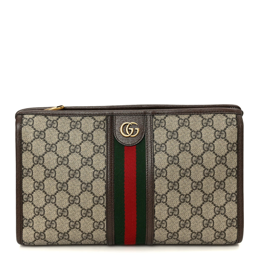 Gucci GG Supreme Monogram Web Ophidia GG Toiletry Case Beige New Acero