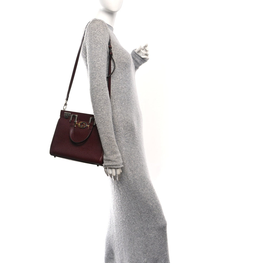 Gucci Grainy Calfskin Small Zumi Top Handle Bag Vintage Bordeaux