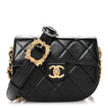 Chanel Shiny Calfskin Quilted Buckle Moon Messenger Black