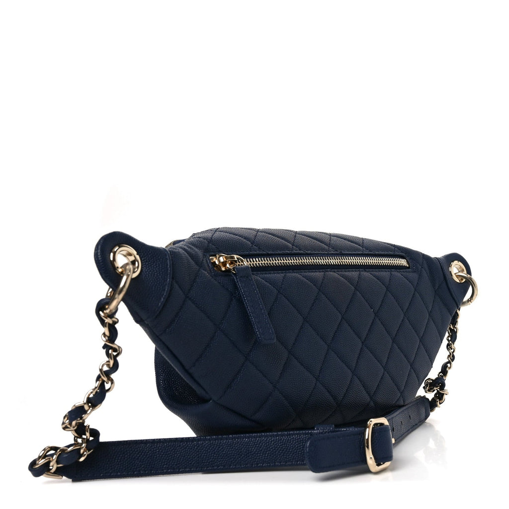 Chanel Caviar Quilted Filigree Waist Bag Blue