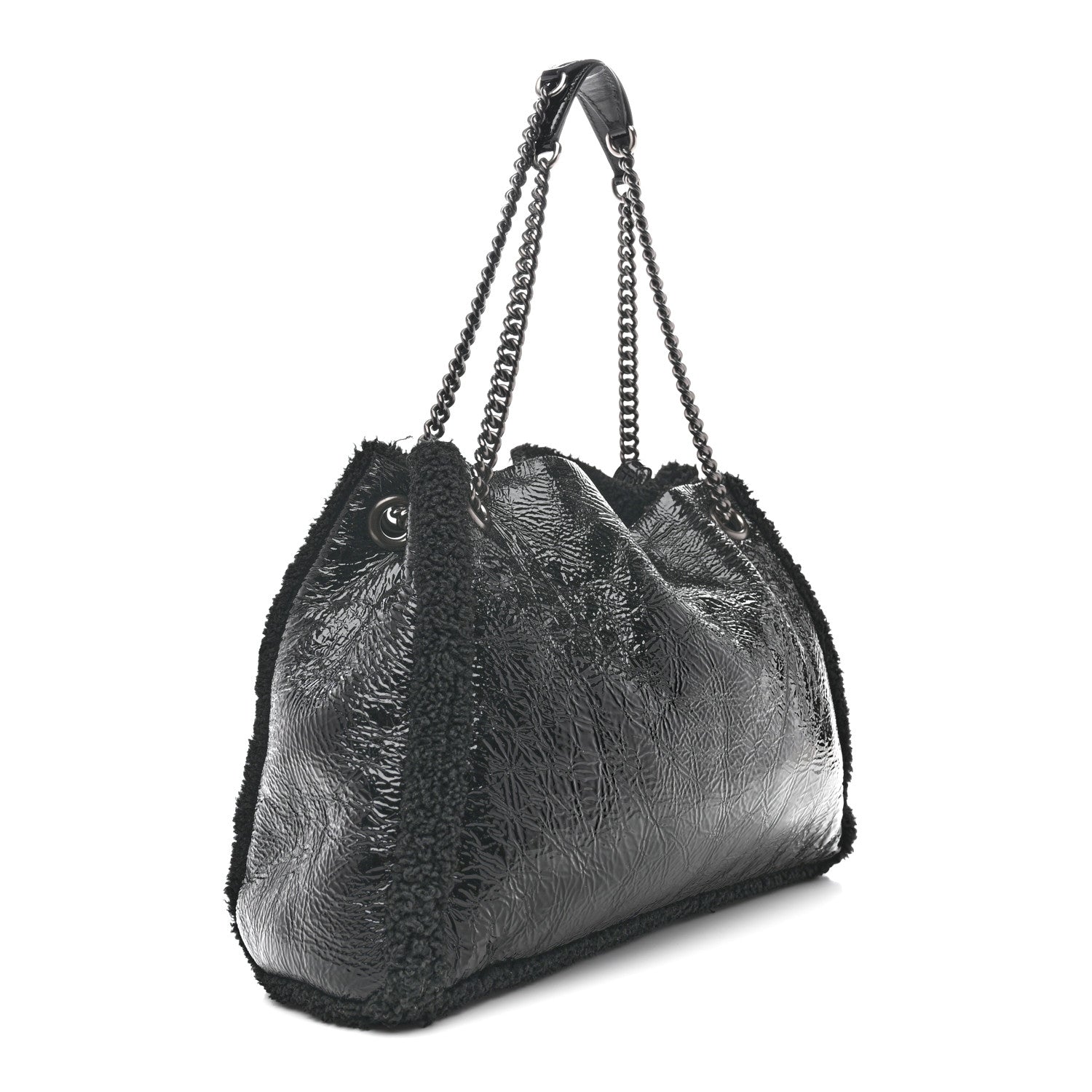 Gucci Patent Shearling Medium Soho Chain Shoulder Bag Black