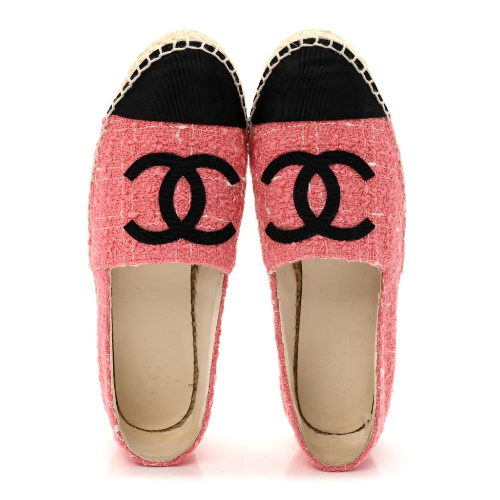 Chanel Tweed Grosgrain CC Espadrilles 35 Pink