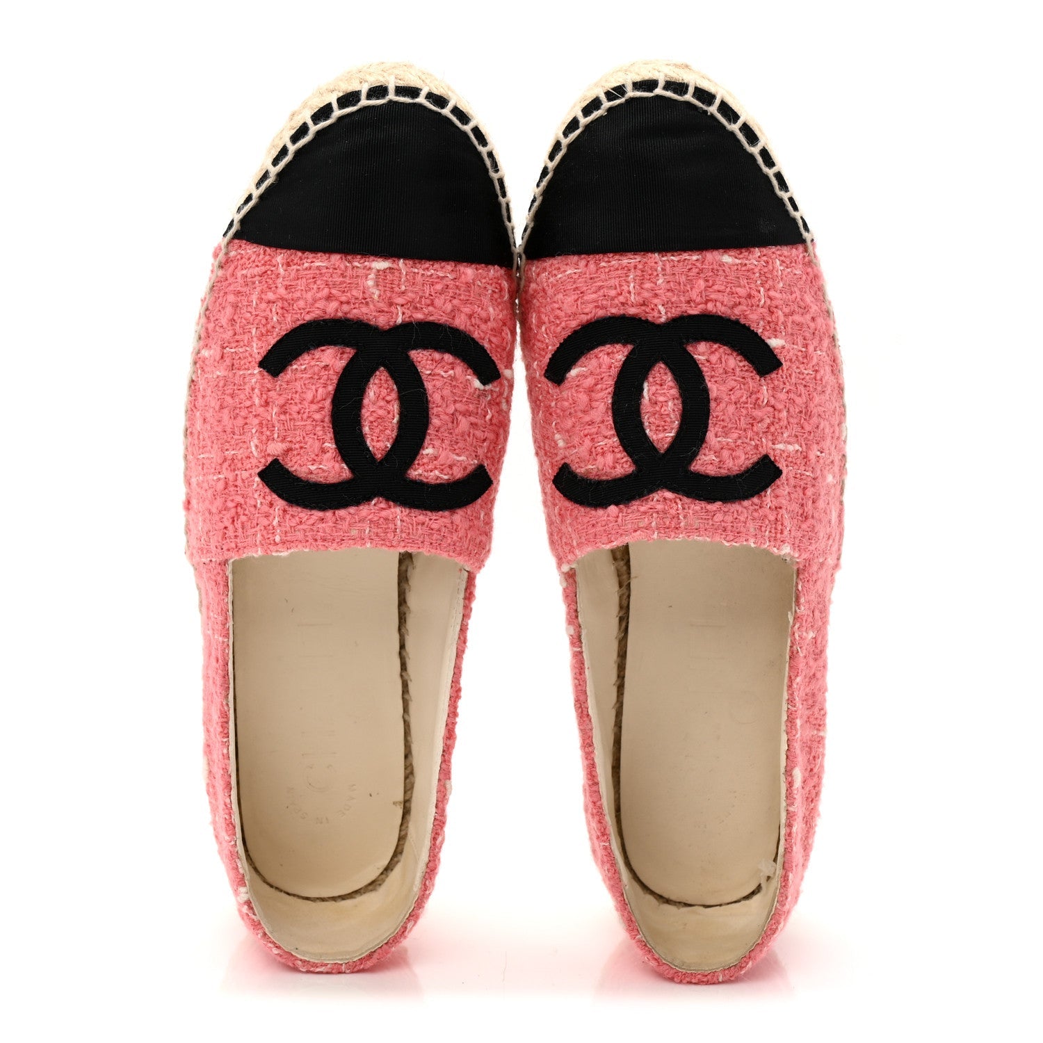Chanel Tweed Grosgrain CC Espadrilles 35 Pink