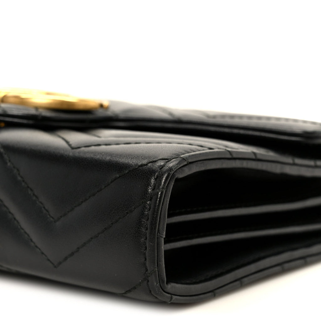 Gucci Calfskin Matelasse GG Marmont Chain Wallet Black
