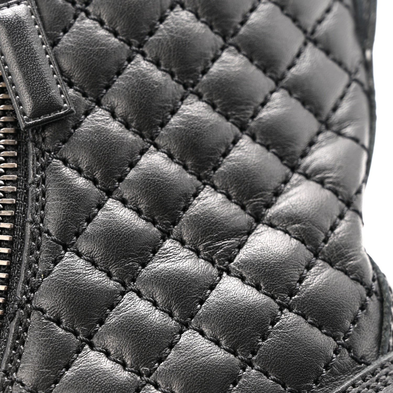Calfskin Quilted Lace Up Combat Boots 36.5 Black