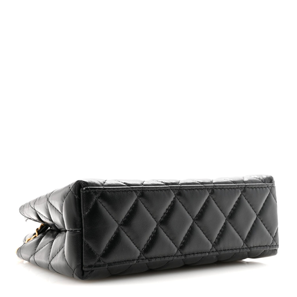 Chanel Shiny Aged Calfskin Quilted Nano Kelly Shopper Black