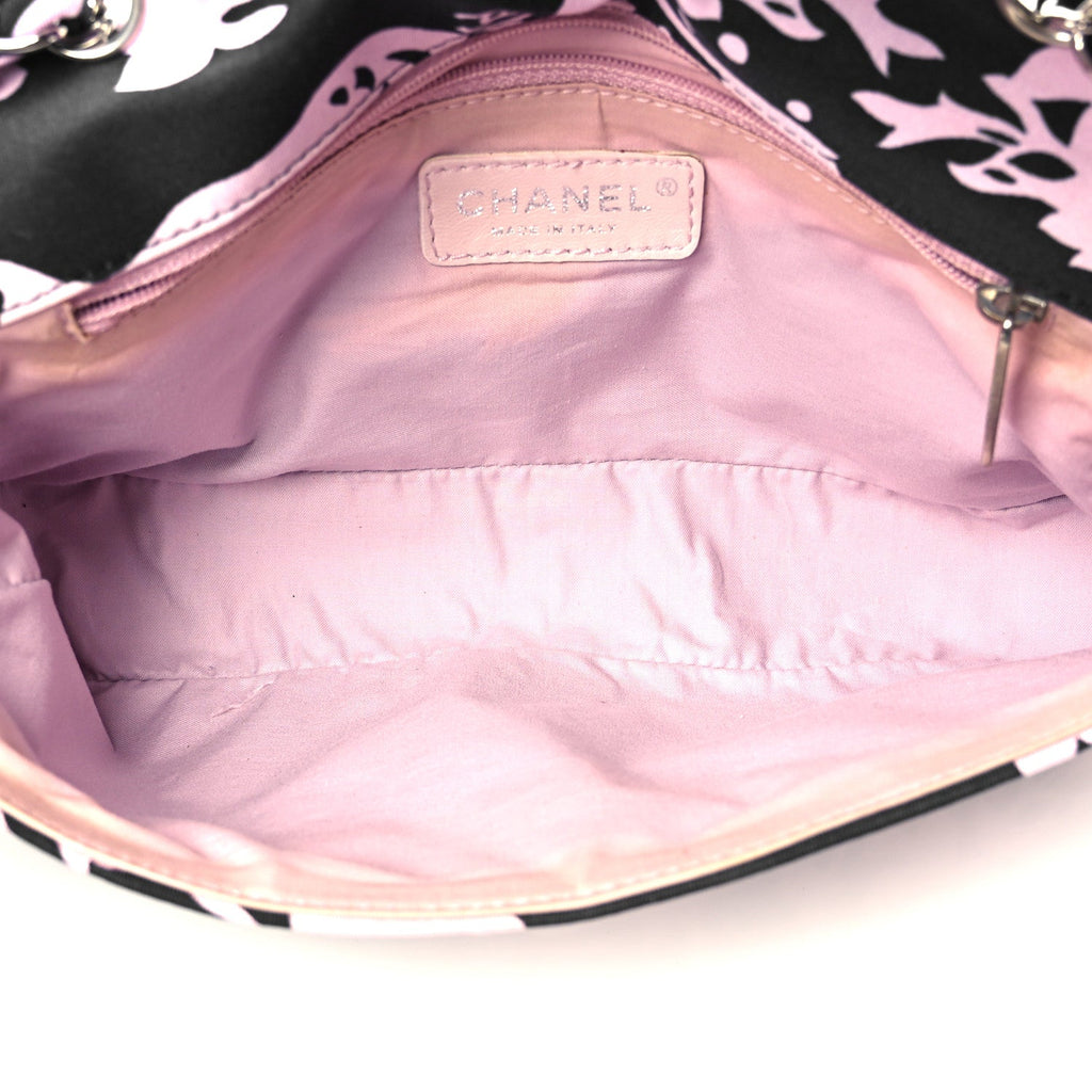 Chanel Printed Fabric East West Flap Black Pink
