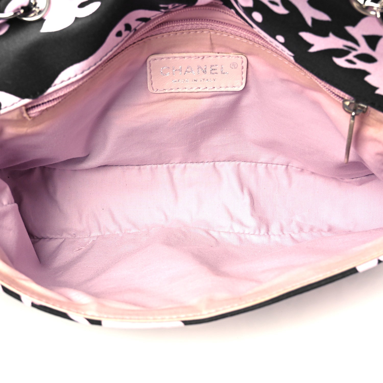Chanel Printed Fabric East West Flap Black Pink